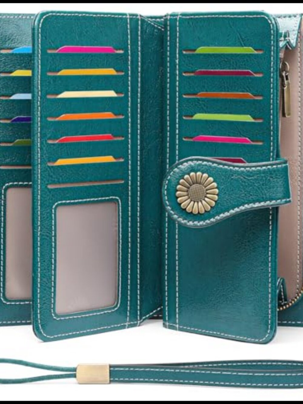 Leather Wristlet Wallet RFID Blocking Large Capacity 24 Card Slots
